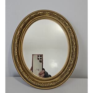 Ornate Gold Tone Oval Accent Mirror Bridgerton Hollywood Regency 12" x 10"